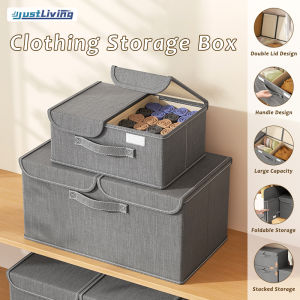 JustLiving 1PC Storage Boxes with 2 Lids and Handles Collapsible Cationic Fabric/ Oxford Cloth Storage Bins Organizer Containers Baskets Cube with Divider for Home/Bedroom/Closet/Office