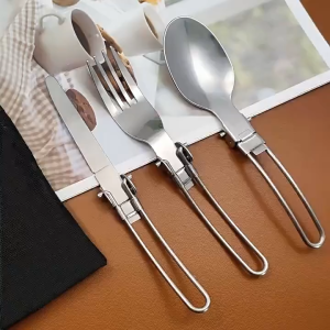 3-piece Stainless Steel Portable Camping Picnic Folding Dinnerware Set