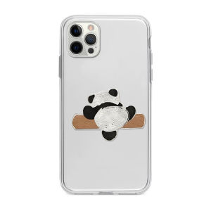 Cute Climbing Panda Transparent Silicone Ultra-Thin Shockproof Phone Case for  16Promax 15 14 12 Far Peak Blue XS Girls Heart