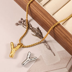 สร้อยคอสแตนเลสสีทอง18K จี้ตัวอักษรแบบทำมือสร้อยข้อมือเครื่องประดับเครื่องรางสามมิติ