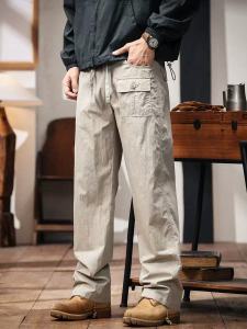 New Mens Straight Leg Workwear Pants Quick Dry Loose Fit Casual Long Trousers Trendy Multi Pocket Design Spring Summer