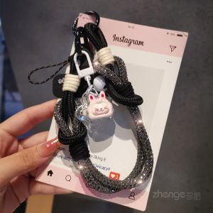 สร้อยข้อมือโทรศัพท์แบบแยกได้พร้อมห้อยประดับเพชรน้ำแข็ง สร้อยข้อมือแบบใช้งานได้สองทาง สร้อยข้อมือแบบถือได้สำหรับผู้หญิง สร้อยข้อมือแบบมีด้ามจับแบบใหม่