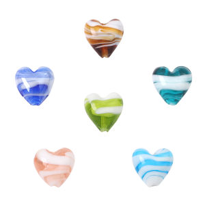 2pcs 15mm Hand-Painted Stripe Heart Lampwork Glass Charm Beads for Necklace Bracelet Earring DIY Jewelry Making Handmade Beads