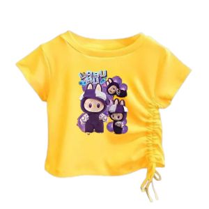 Kaos Blus Anak Perempuan Lengan Pendek Leher Bulat Sablon Dtf Labubu CroptopTali Serut Samping