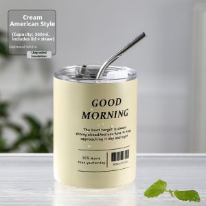 Aesthetic Stainless Steel Thermos Cup With Straw
