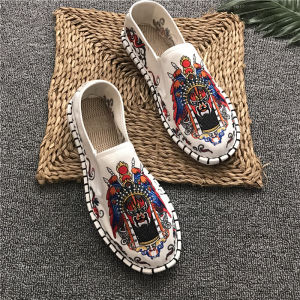 Elegant Embroidered Dragon Pattern Flat Heel Mens Canvas Shoes Breathable Low Cut Spring Summer Beijing Style Floral Cloth Shoes