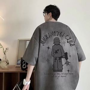 XIBAIYI | Áo Thun Tay Ngắn Suede Kích Cỡ Lớn 300lb