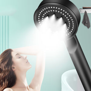 Black 5 Jet Modes Shower Head High Pressure Adjustable Water Saving Shower Head Water Massage Shower Spray Bathroom Accessories