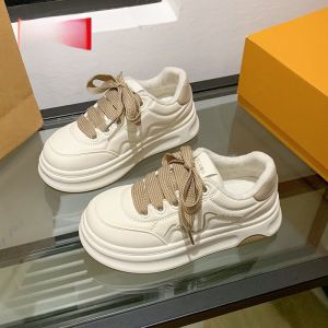 รองเท้าผ้าใบสีขาวพื้นหนาสำหรับผู้หญิง ฤดูใบไม้ผลิและฤดูใบไม้ร่วง สไตล์ลำลอง รองเท้าผ้าใบพื้นหนาแบบลำลองสำหรับฤดูใบไม้ร่วงและฤดูหนาว รองเท้าผ้าใบทรงหัวมน พื้นยาง