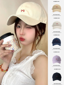 Elegant Butterfly Knot Baseball Cap for Women Mini Duckbill Korean Trendy Brand Beige Hat Casual round Top Cotton Spring Summer Autumn