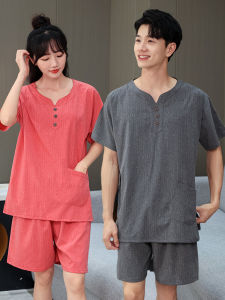 ชุดอบไวนิลใหม่สไตล์จีน ชุดอบไวนิลสำหรับผู้ชาย ชุดอบไวนิลสำหรับผู้หญิง ชุดนอนผ้าฝ้ายผสมโพลีเอสเตอร์สำหรับใช้ในบ้าน