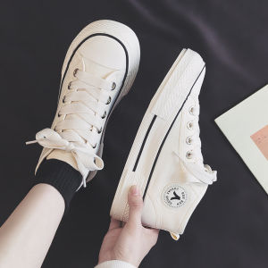 Casual High Top Canvas Shoes Womens Thick Bottom Mango Head Spring Summer Trendy Sports Shoes Cross Buckle round Toe Rubber Sole