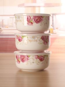 Large Ceramic round Microwave Safe Food Storage Container Lunch Box Sealed Container with Lid Bag Set for Home And Office Use