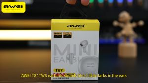 Awei T87 TWS Mini Wireless Semi Earphone Bluetooth 5.3 ENC Noise Canceling Earbuds 30H Playtime Dual Bass HiFi Sound 0.06s Low Latency Gaming Earpiece IPX6 Waterproof for Android Phone