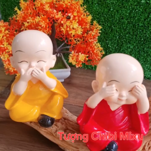 Bộ 04 tượng Tứ Không size đại 13cm kèm chân đế giả gỗ hình gốc cây trang trí