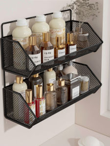 Bathroom Wall Mounted Storage Shelf Toilet Washstand No Drilling Required Hanging Rack Modern Simple Style Metal Storage Rack