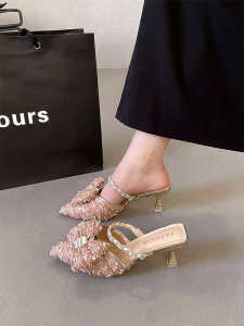 Giày Sandal Quai Mới Mùa Hè 2025 Giày Mũ Rộng Cho Nữ Giày Mũ Phong Cách Hàn Quốc Giày Mũ Đính Lấp Lánh Giày Mũ Cổ Điển