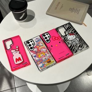 Blingbling Shockproof Cute Cartoon Milk Hello Kitty Phone Case for Samsung S25Ultra S23Ultra S22Ultra S24Ultra KTCat Phone Shell for Galaxy S25Plus S23Plus S22Plus S24Plus Phone Cover for S25 S24 S23