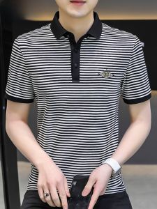 HENGYUANXIANG | Stylish Striped Short Sleeve Polo Shirt For Men High End Fashionable Flip Collar Half Sleeve T-Shirt Cotton Polyester Blend Cool Feeling