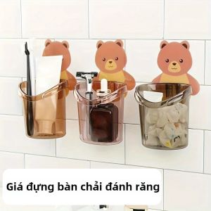 2 Chiếc Họa Tiết Gấu Dễ Thương Treo Tường Bàn Chải Đánh Răng Có Giá Để Đồ Đa Năng Phụ Kiện Phòng Tắm Hộp Đựng Bàn Chải Đánh Răng