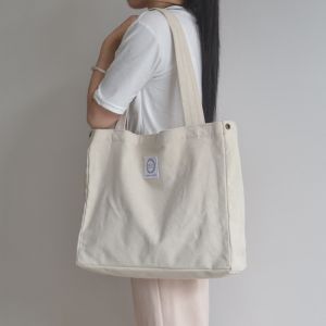 Large Capacity Thickened Canvas Tote Bag Casual Commuter Single Shoulder Bag White Student Handbag Korean Artistic Tot Bag