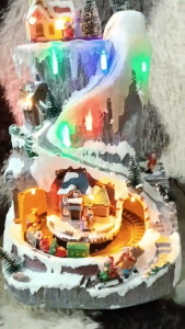 ONELINE #F24049 Christmas Village Houses Figurines with USB Motion and Lights with Music