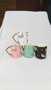 Ceramic tea cup coffee mug with gold coated handle and bottom for office household festive Gift