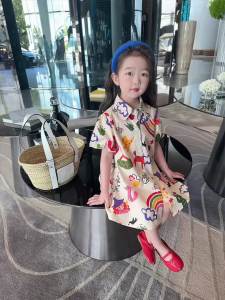 ชุดเดรสน่ารักๆเหมาะสำหรับลูกสาว แขนกุด เนื้อผ้าเบา ระบายอากาศ  ปลอกคอลวดลายสีสันสดใส 2-9 ปี