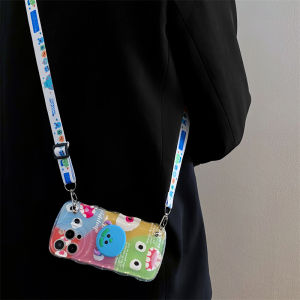Cute Monster Stand Silicone Phone Case for  15Pro Max 14Pro Max 13Pro 12Mini 11 XR/8 Crossbody Strap Womens Style Mobile Phone Accessory