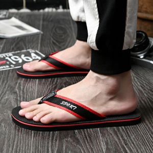 Summer Mens Thong Slippers Anti-Slip Soft Bottom Beach Rubber Slippers Trendy Youth Woven Pattern Thick Bottom Foam Rubber