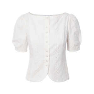 LANCY FROM 25 | Artistic Collaboration Pure Cotton Puff Sleeve Lace and Embroidery Womens Shirt