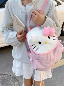 Cute Kitty Cat Nylon Fabric Backpack Large Capacity Womens Double Shoulder Bag Fashionable Trendy Travel Bag Soft Foldable