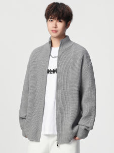 Loose Casual Knitted Cardigan Jacket Mens Spring Autumn New Style Stand Collar Outerwear High-End Feeling Gown Top