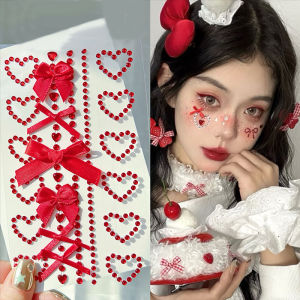 Dorisna 3D Face Jewelry Crystal Diamond Stickers Ribbon Bow Heart Shiny Rhinestone DIY Women Eyes Face Body Sticker Self Adhesive Party Makeup