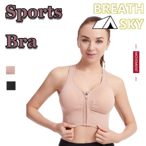 1 Piece Plus Size Sports Bra Womens Plus Zipper Front Cut Out Racer Back Shockproof Fitness Bra