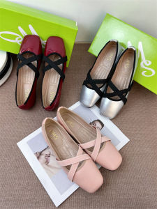 Evening Wind Fairy Crossed Ballet Shoes Small Fragrance Style Square Head Mary Janes Low Heel Flat Bottom Fashionable Flats