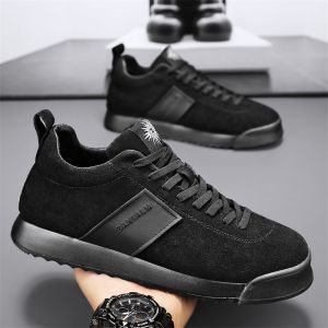 Winter Mens Shoes 2025 New Trendy Black Casual Sports Soft Bottom Running Shoes Daily Wear PU Material round Toe Rubber Sole