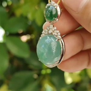 Natural Type A Jadeite Pendant – Icy Emerald & Light Green Cabochons S925 Silver Setting Symbol of Harmony & Renewal(s925p6)
