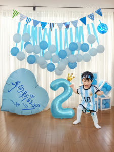 Blue Birthday Theme Balloon Streamer Decorations Large Heart Shaped Aluminum Foil Balloons Photo Props Party Decoration