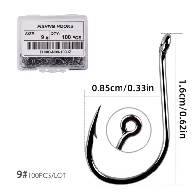 Aorace 100pcs/Box Fishing Hooks Iseama Circle Carp Eyed Fishing Hook Set Size 2-15# Ring Eye Japan Fishhooks Single Jig Hook