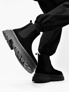 Chelsea Boots Mens British Style Retro High Top Smoke Cylinder Work Shoes Thick Sole Black Short Boots Trendy Youth K-Style