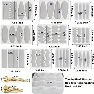 Deep Hair Clip Silicone Molds with Accessories Thick Hairpin Molds for Epoxy Resin Casting UV Resin Jewelry Making Kit
