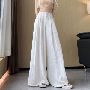 Ice Silk Cotton Linen Wide Leg Pants Loose Fit High Waist Pleated Thin Summer Casual Trousers Korean Style Commute Style