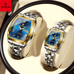 BINBOND luxury couple watch sale water proof buy 1 take 1 new tonneau design tungsten steel calendar luminous watch for women/men