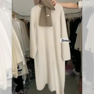 PAIBOLI | New Long Elegant Autumn Winter White Dress