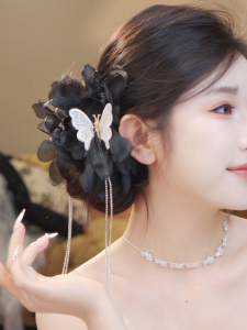 Sanniang Ornament Super Fairy Silk Flower Hair Accessories Butterfly Tassel Grip Womens Multi-Layer Three-Dimensional Flowers Barrettes Updo Hair Shark Clip