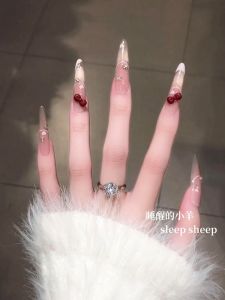 Love Bubble Handmade Ice Transparent Blush French Style Nail Art Winter New Year Wearable False Nails Gentle Color Series
