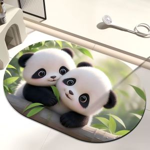 Lesser Panda Bathroom Absorbent Floor Mat Soft Diatom Ooze Toilet Entrance Mats Non-Slip Quick-Drying Household Foot Mat