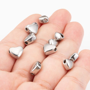Small Polished Stainless Steel Love Through-hole Bead Jewelry diy Necklace Bracelet Accessories Heart-shaped Pendant