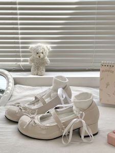 รองเท้าส้นกลาง Mary Janes สไตล์หวานสำหรับผู้หญิงในช่วงฤดูร้อนปี 2025 ทรงหัวมน สีไอศกรีม รองเท้าหนัง PU แบบสวมสบายสำหรับใส่ไปเที่ยว